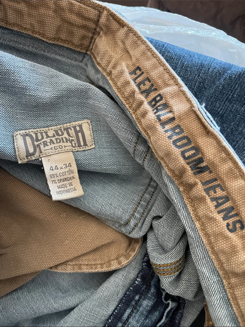 Mens 44x34 Duluth Flex Ballroom Blue Jeans